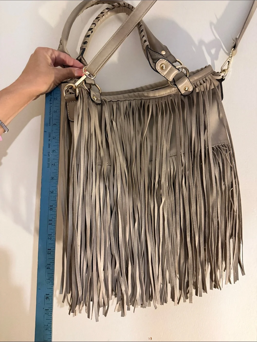 Fringe Crossbody Shoulder Bag in Taupe - Picture 3 of 12
